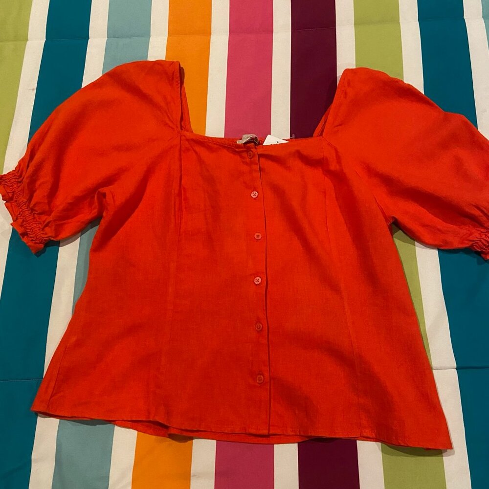 NWT Loft Crop Top Puff Sleeves in Bright Red Sz M - Picture 1 of 5